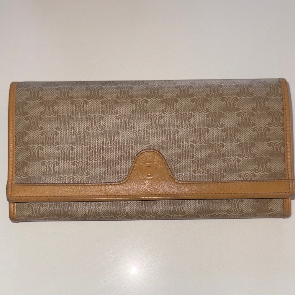 Celine Tan and Brown Monogram Wallet